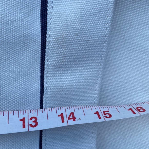 Pottery Barn Kids Ivory and Navy Striped Canvas Tote Bag with "M" - Picture 11 of 13